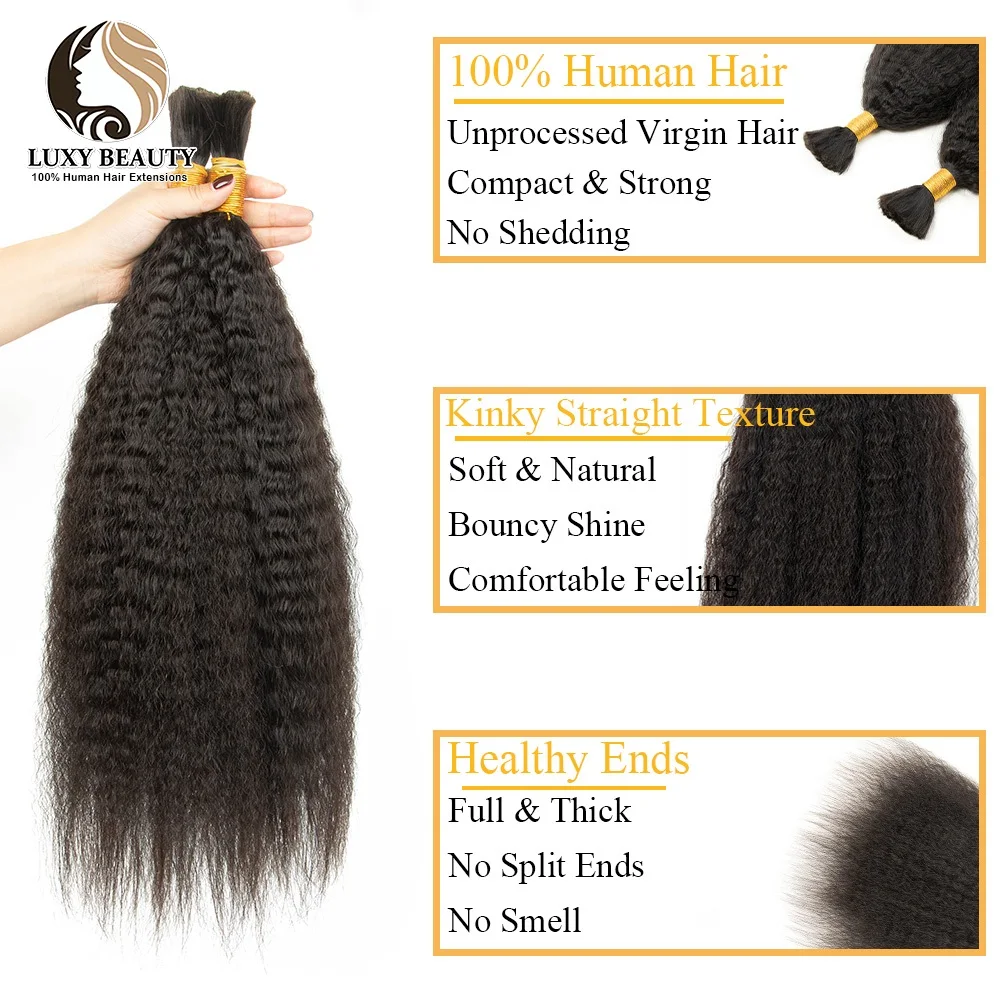 Afro Kinky Straight Human Hair Bulk for Braiding No Weft Natural Brazilian Remy Hair Extensions Bundles Bulk for Boho Braids 50g