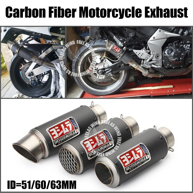 

51mm 60mm 63mm Carbon Fiber Yoshimura Motorcycle Exhaust Muffler Escape for Honda Kawasaki Yamaha Suzuki Exhaust Modified Parts