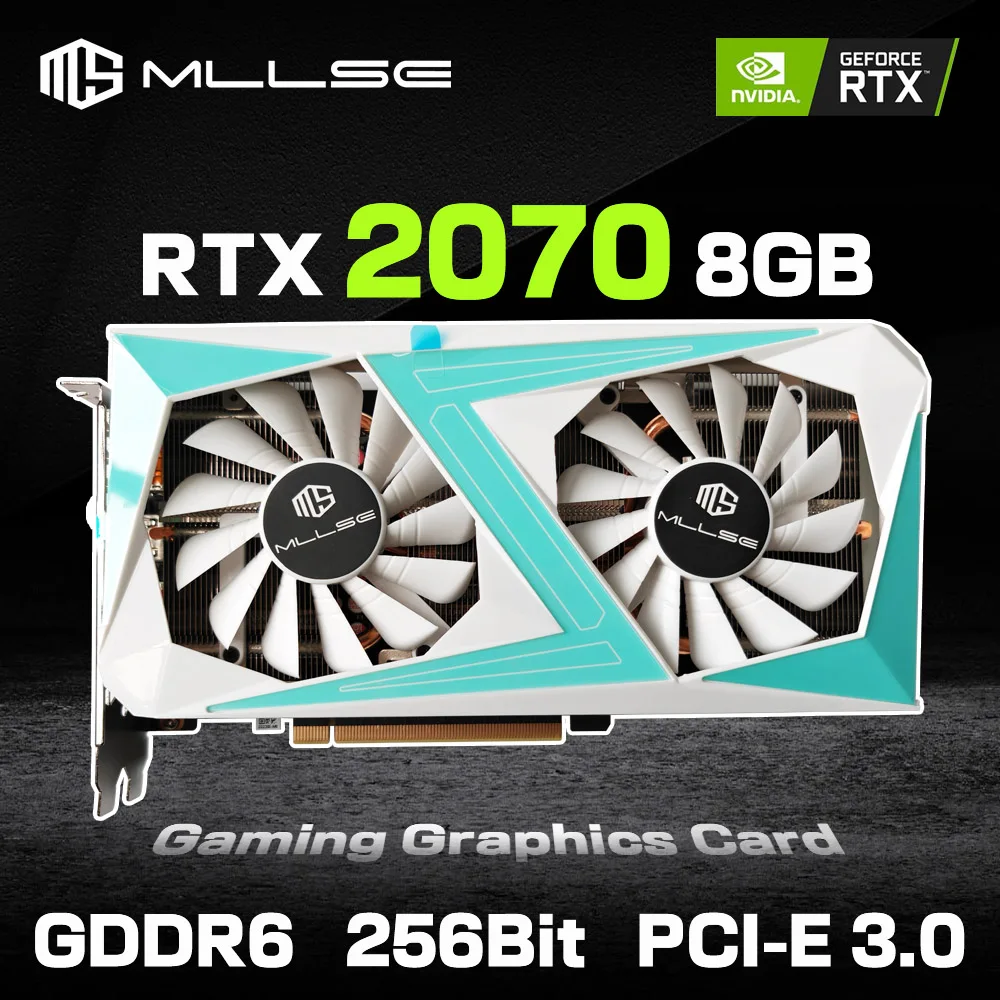 Mllse RTX 2070 8GB Video Card Graphics Card GDDR6 256Bit PCIE PCI-E3.0 16X 1470MHz 2304units DP*2 HDMI*1 DVI rtx 2070 8G Gaming