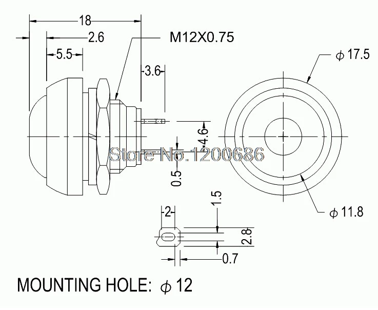 10CM 12MM 125V 3A Small waterproof self-reset Momentarybutton PBS-33B DS-333 dupont Pushbutton Switch wire harness