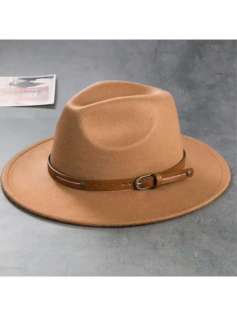 

Casual Fedora Hat With Leather Belt Wide Brim Jazz Cap For Men And Women