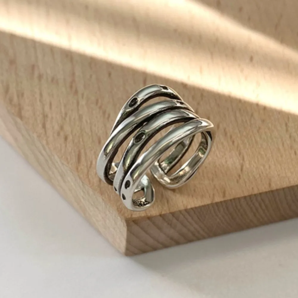 PANJBJ 925 Sterling Silver Ring for Women Multi Layer Wide Punk Retro Irregular Jewelry Party Birthday Gift Dropship Wholesale