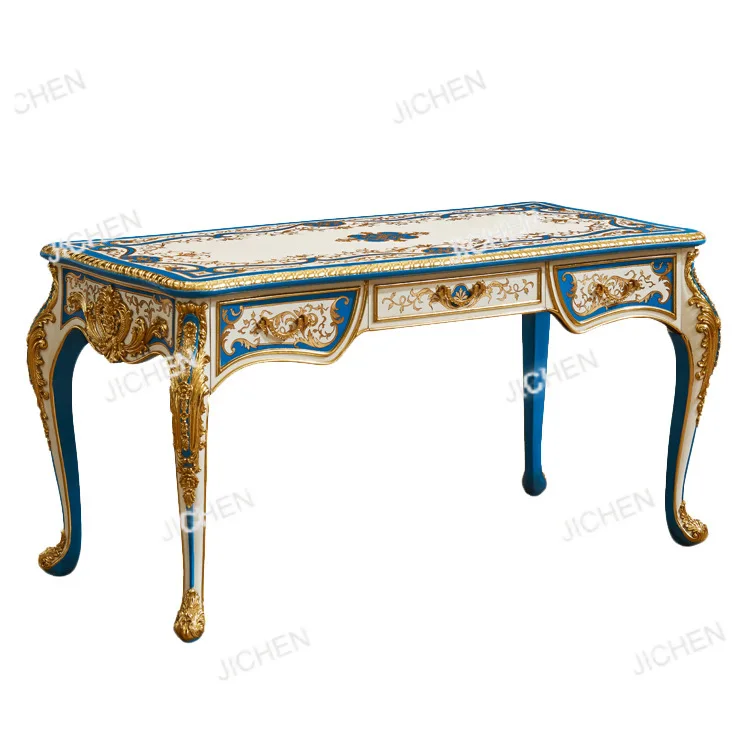 

French retro restaurant round dining table round carving craftsmanship court solid wood decoration Huaji villa home dining table