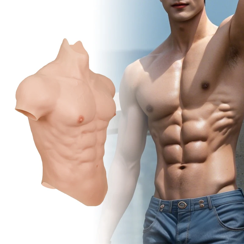 KUMIHO Silicone Male Muscle Suit Fake Belly Chest Bodysuit Artificial Abdominal for Crossdresser Enhance Macho Halloween Cosplay