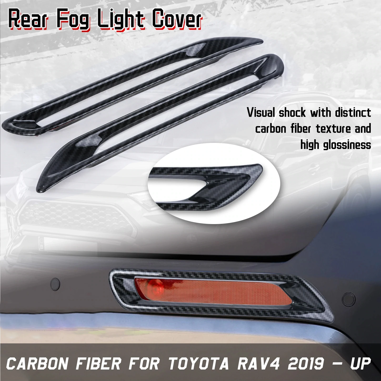 Carbon Fiber Style Rear Bumper Reflector Tail Fog Light Lamp Frame Cover Molding Trim For Toyota RAV4 2019 2020 2021 2022 2023