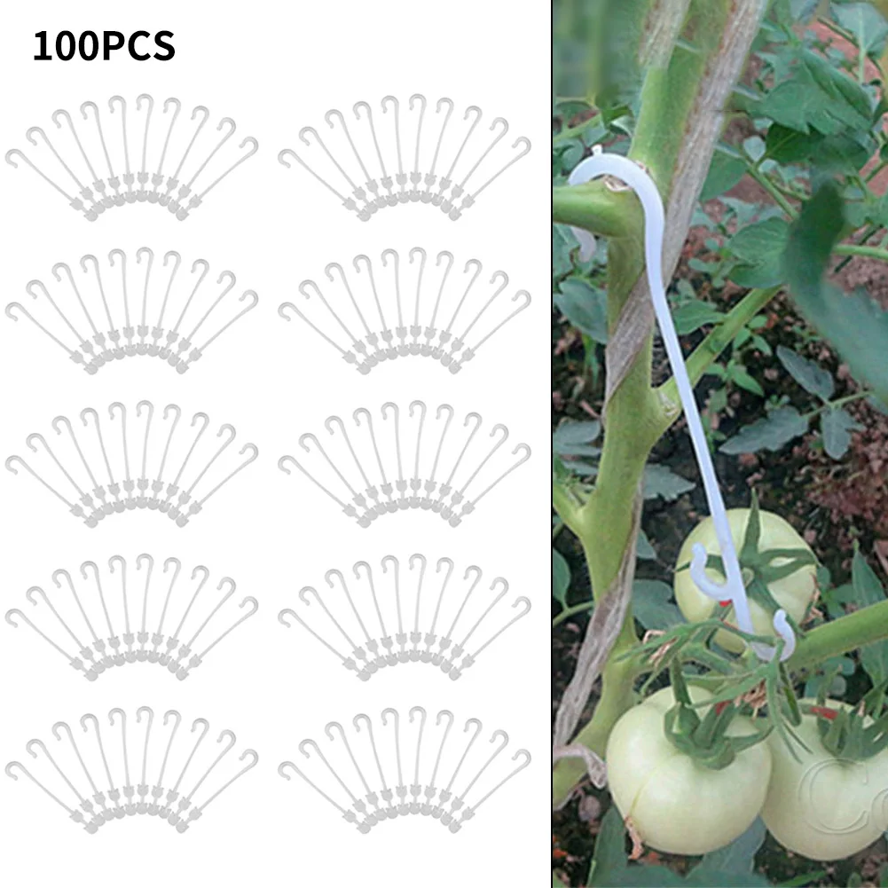 

100pcs J Shaped Fruit Cherry Tomato Ear Hook Garden Vegetable Plant Grape Support Vines Fastener Clips Trellis Fixed Buckle Hook