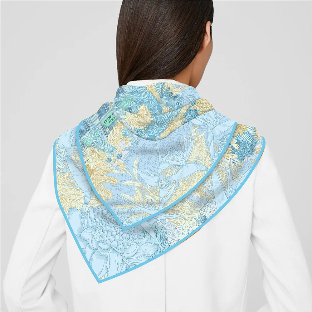 2024 New Silk Scarf Women Jungle Square Scarves Head Echarpes Silk Foulards Femme Wraps Beach Shawls Bandana Lady Hijabs 90CM