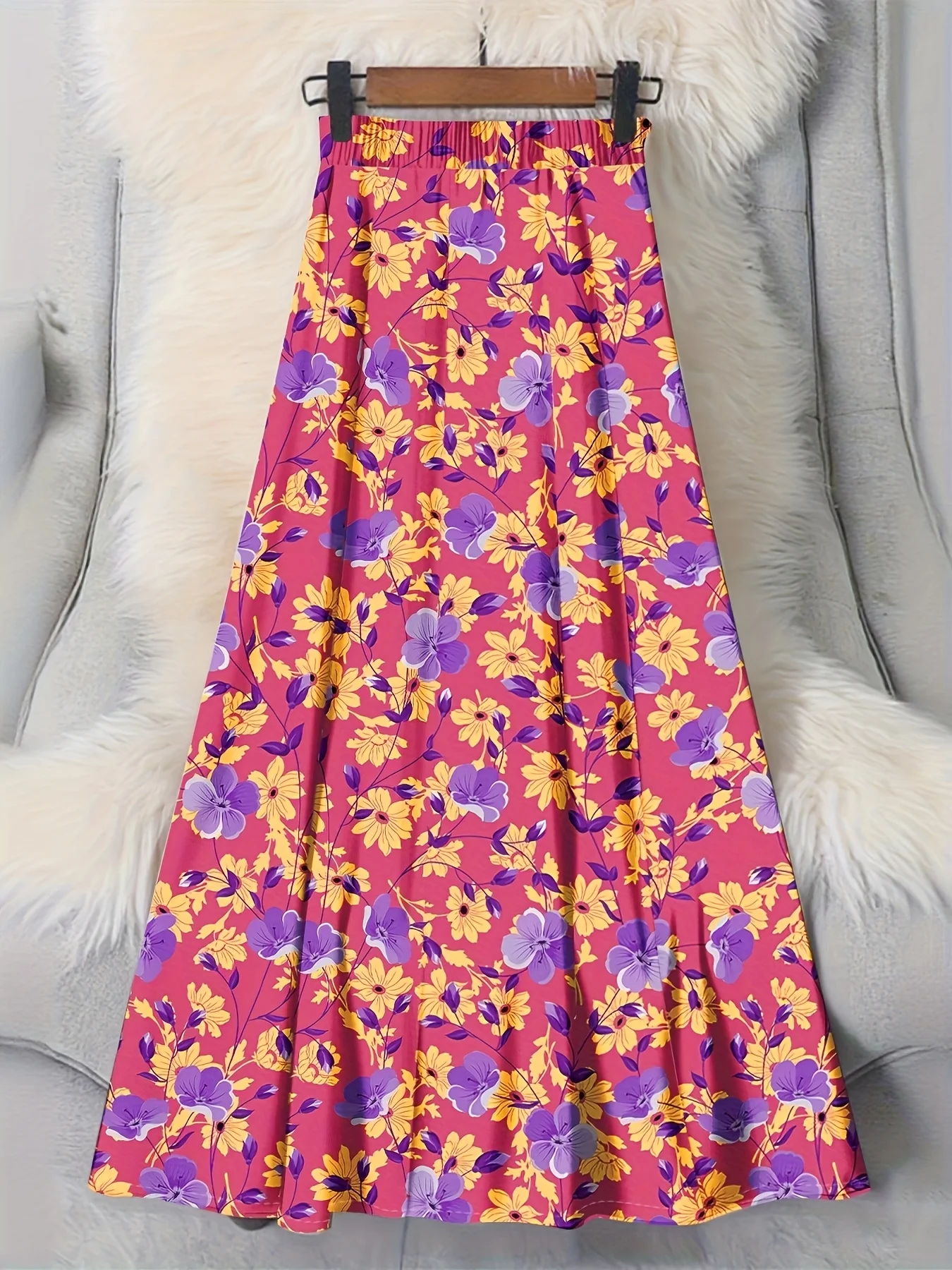 Printed Design Seasonal Pink, Yellow, Purple Flower Pattern Holiday Style Half Skirt