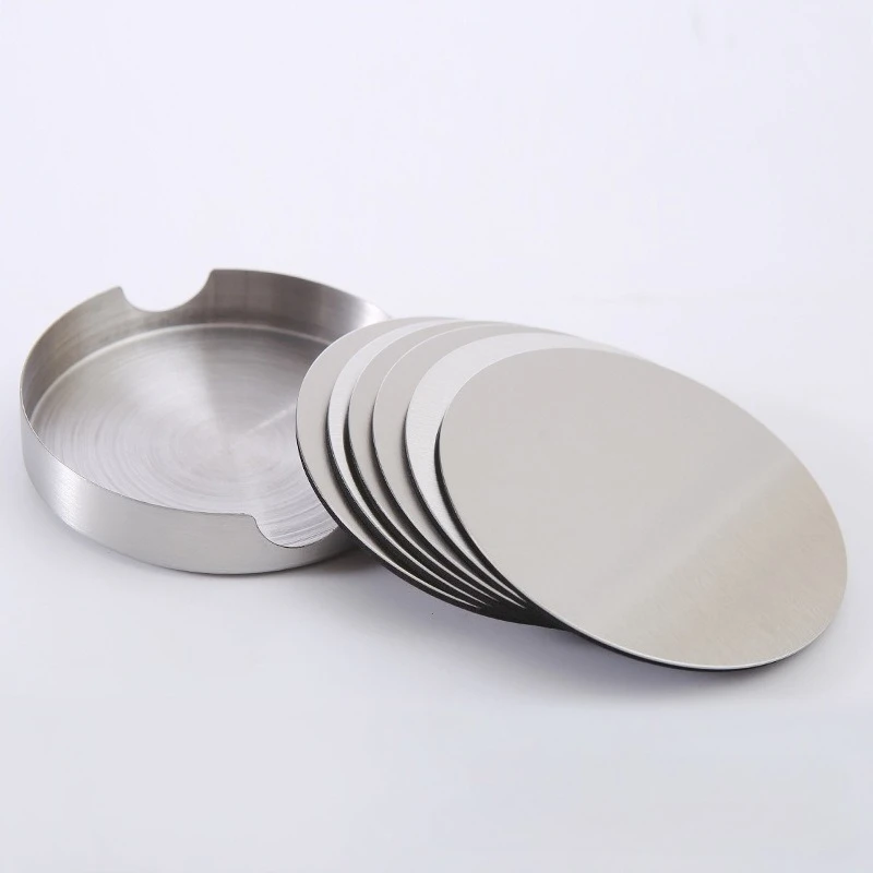 Circular Stainless Steel Insulated Coffee Coaster Dining Table Decoration Teacup Mat 6-piece Set Restaurant Hotel Bar Supplies