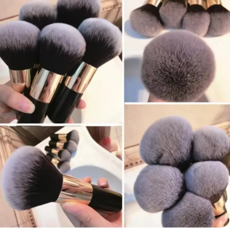 Großer goldener und schwarzer Foundation-Pinsel – großer, flauschiger Make-up-Pinsel für flüssige Grundierung, Puder, Rouge und Bronzer, weiche, dichte Borsten