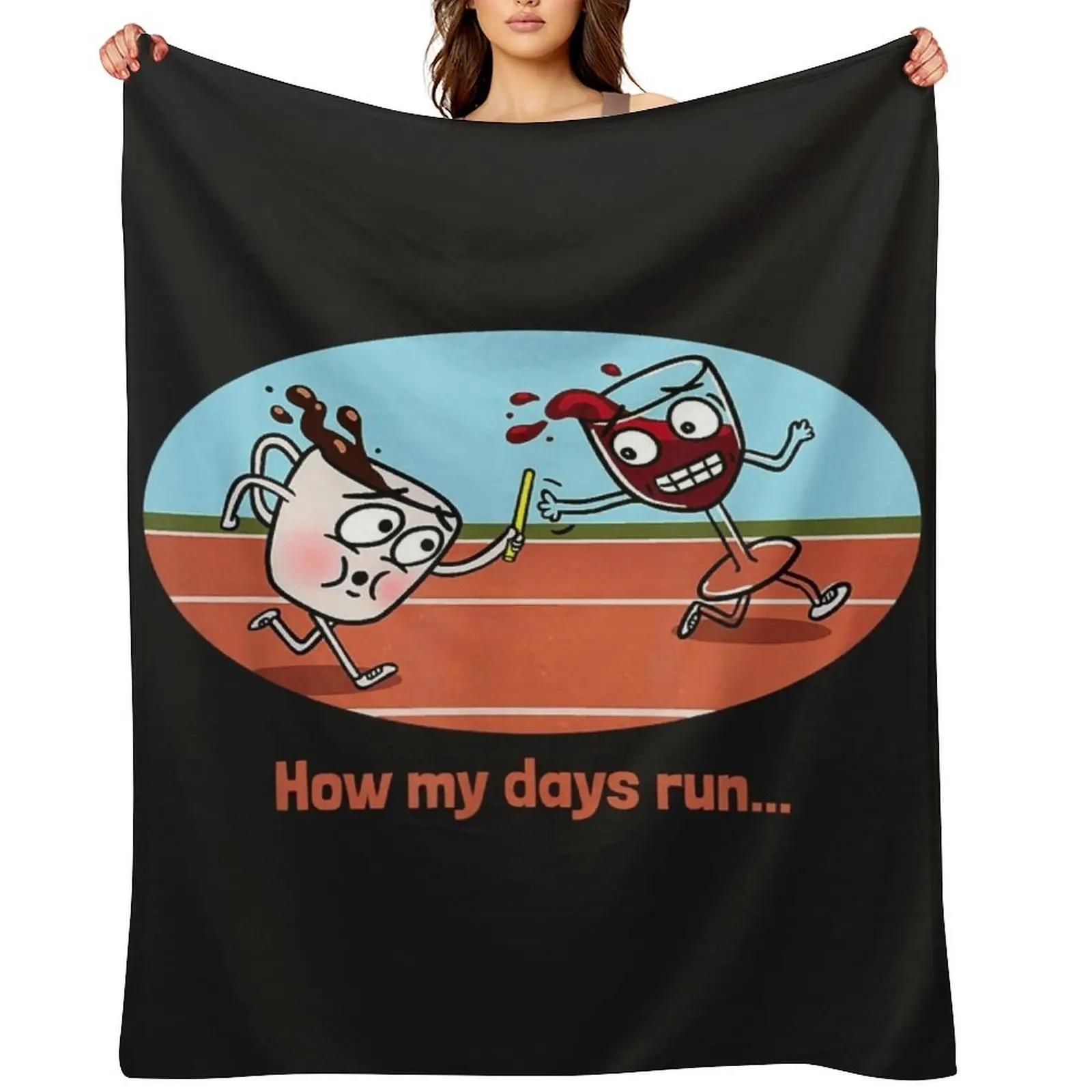 

how my days run coffee to wine relay race Throw Blanket Soft Plush Plaid Furrys Plaid Blankets