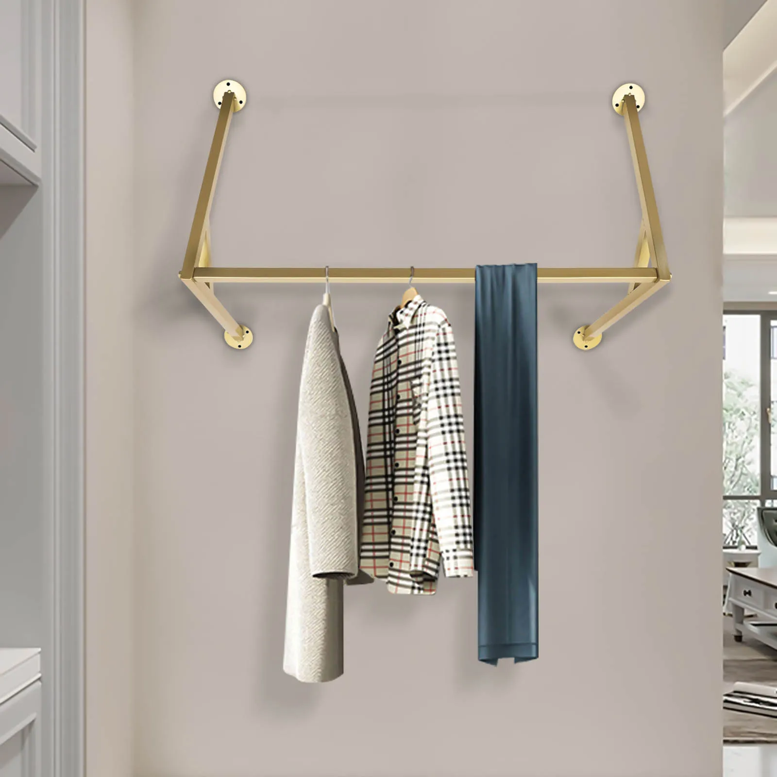 Retro Clothes Rail Wall Mounted Clothing Hanging Rack Pipe Metal Garment Display Rack 80cm