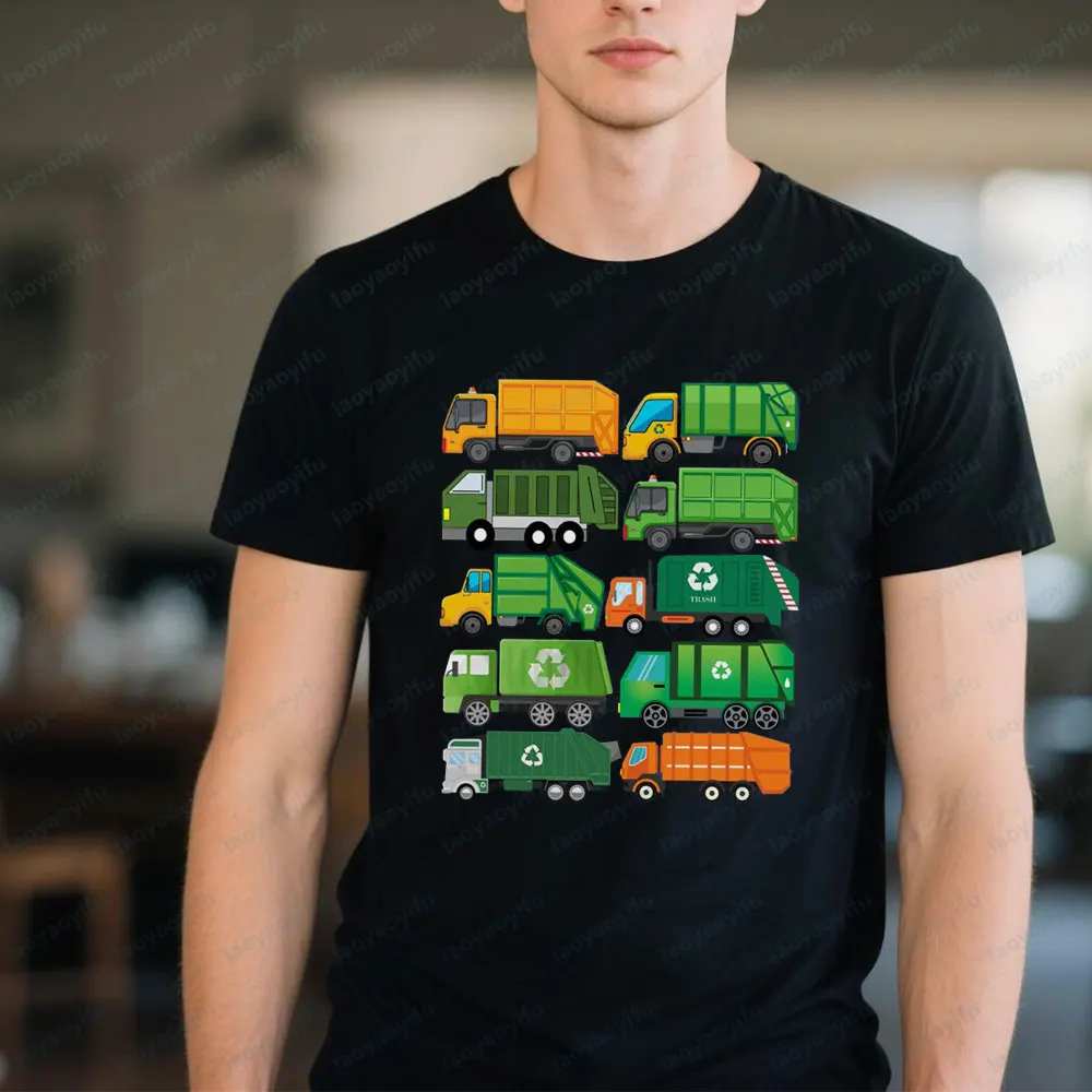 Garbage Truck Design Graphic Printed T-shirt Recycling Day Celebration Funny Unisex Crewneck Sweatshirt Mens Daily Life Cotton T