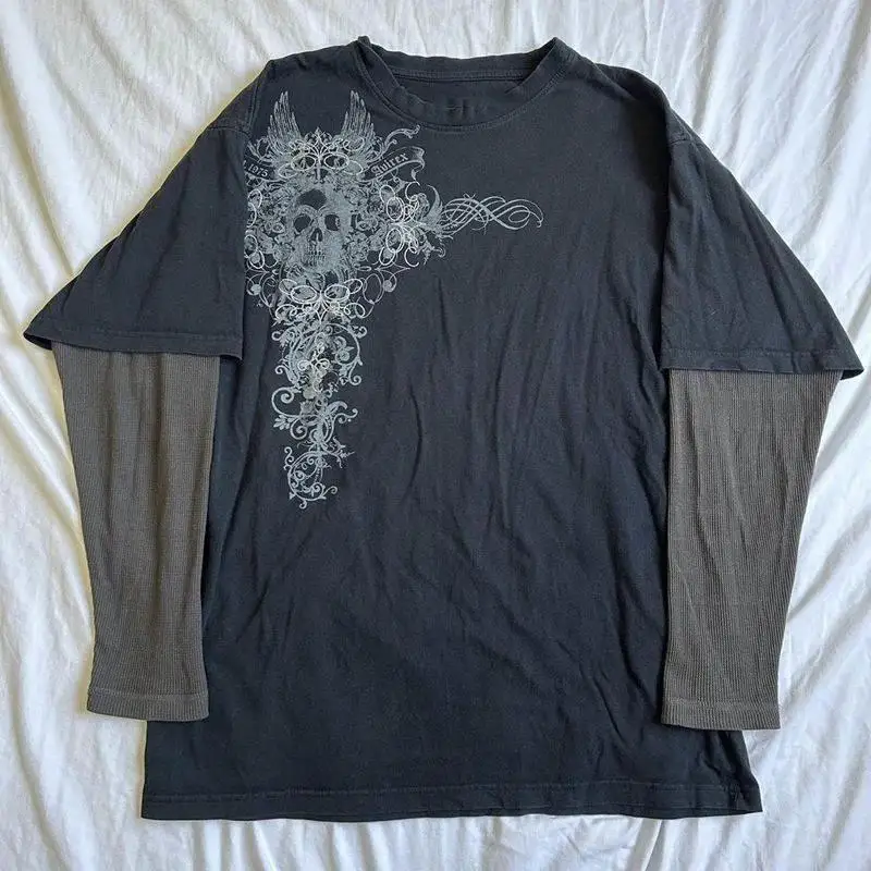 

Retro Harajuku Sle Women's Cross Print T-irt Y2K Cyber Unge 00s Vintage aphic Tee ex Faion Ladies' Top