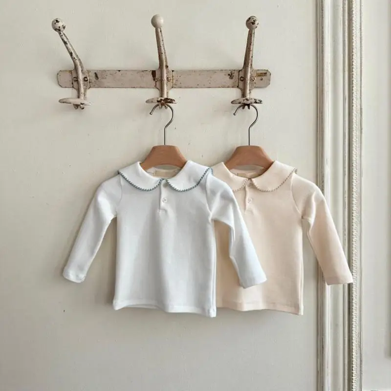 2026 Autumn New Baby Long Sleeve T Shirts Infant Girl Lapel Blouse Toddler Boy Solid Tops Baby Shirts Kids Bottoming Clothes