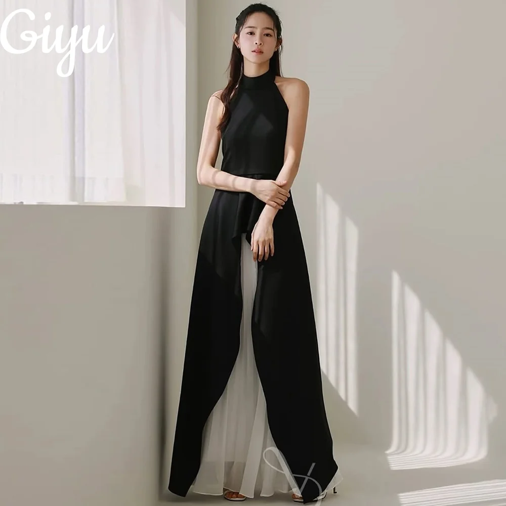 

Giyu Elegant Halter Black A-line Evening Gown Sleeveless Korea Photoshoot Backless Wedding Party Dress New Satin Customized 2025