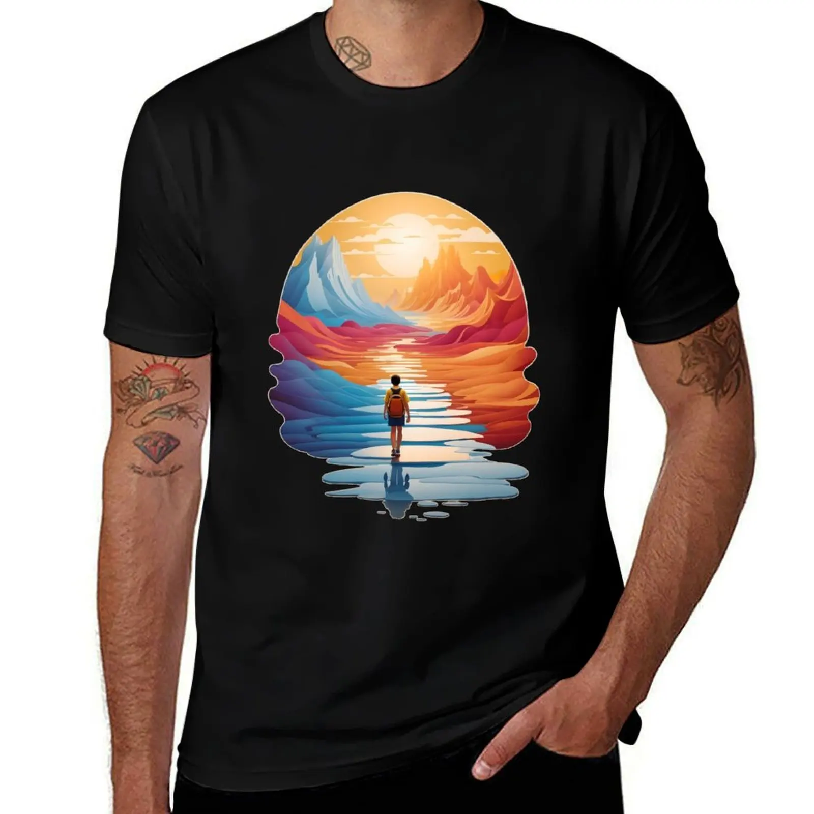 The journey of a thousand miles begins with one step (1) T-Shirt Big Size Short Sleeve Tee for Men T-Shirt