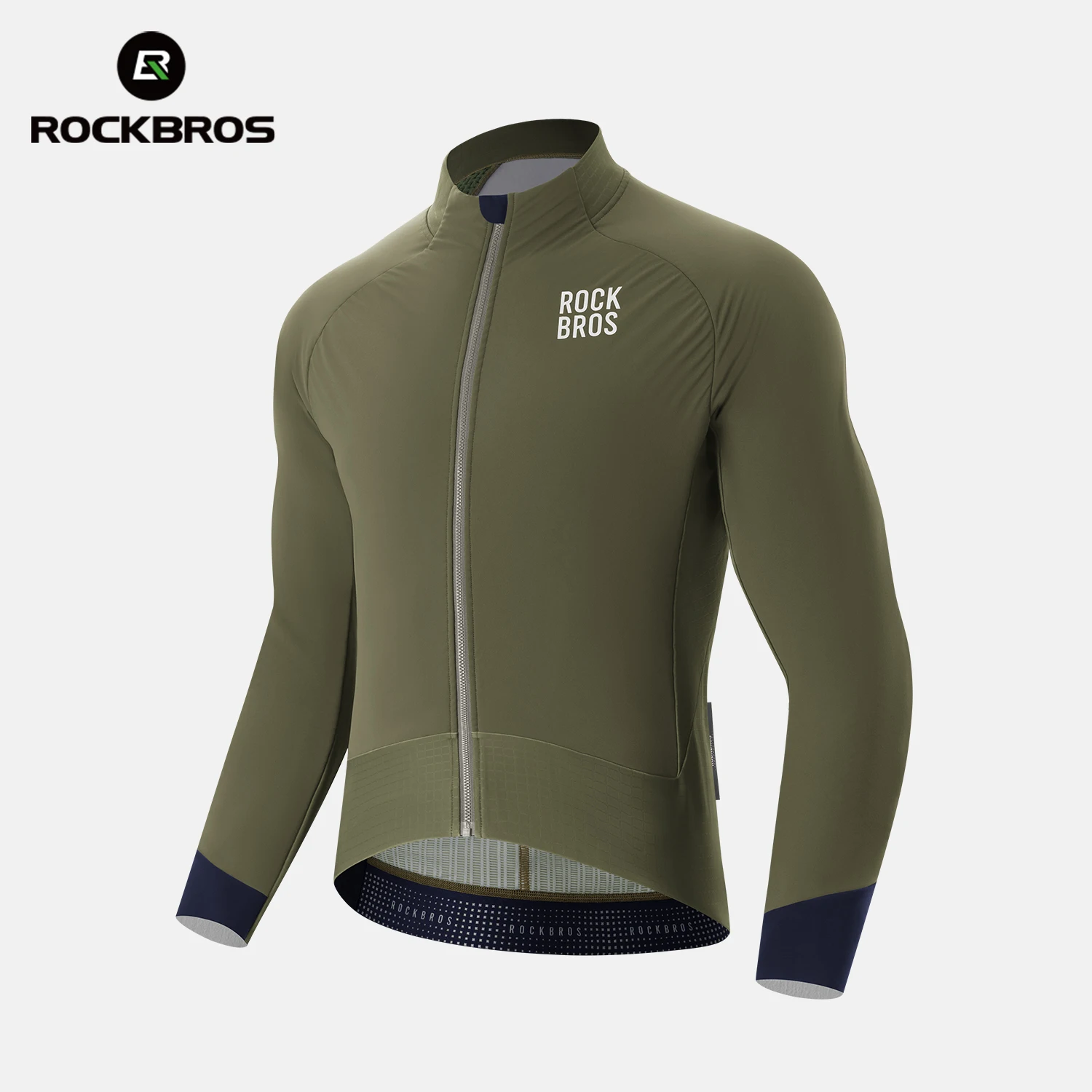 ROCKBROS Winter Fleece Cycling Jacket Men's Windproof Double Layer Thermal Bicycle Jersey with Back Pockets Reflective Bike Coat