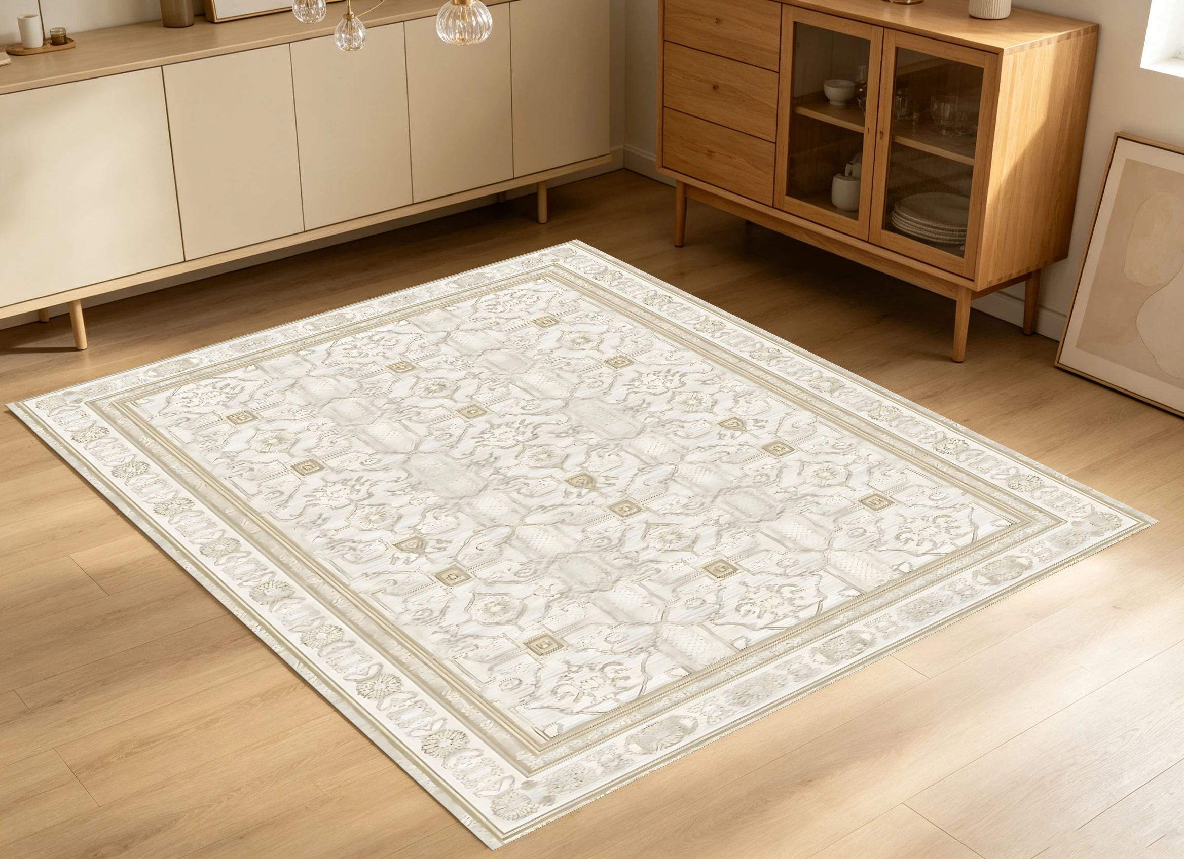 2D Retro Light Beige Geometric Check Pattern Rug - Suitable for Living Room and Bedroom, Instantly Refreshes Autumn/Winter Decor