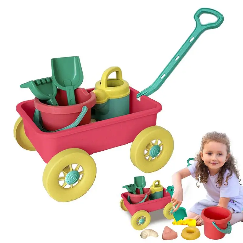 Toddler Beach Toys Early Learning Small Sand Toys with Trolley for Kids Fun Outdoor Playset for Seaside Beach Outside Camping