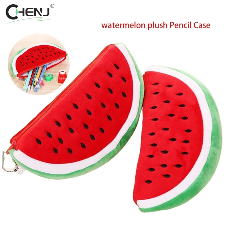 1 Stuks Creatieve Watermeloen Pluche Etui Kawaii Pencilcase School Pen Etui Benodigdheden Schoolbox Potloden Etui Etui