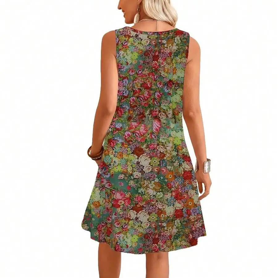 

Floral Print Sleeveless A-Line Dress For Women Summer Lightweight Breathable Casual Dress