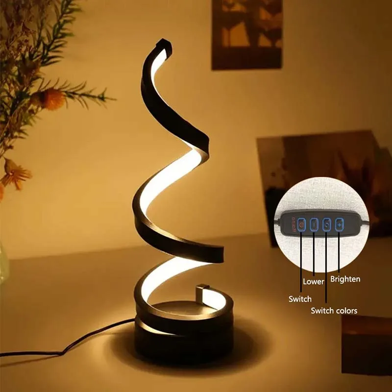 Modern Minimalist Spiral desk Lamp Wire Controlled Three Color LED Ambient Light For Bar Cafe Bedroom Living Room Lighting