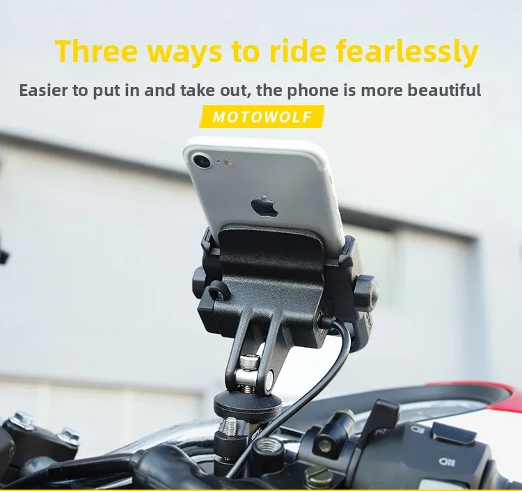 12-24V Motorcycle Aluminum Alloy USB Rechargeable Mobile Phone Holder, Electric Vehicle Riding Navigation Phone Mount