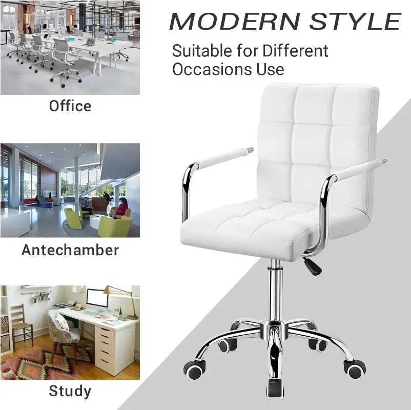 Mid-Back Office Taakstoel Geribbeld Pu Lederen Executive Modern Verstelbaar Thuis Bureau Retro Comfortabele Werkstoel Graden Draaibaar