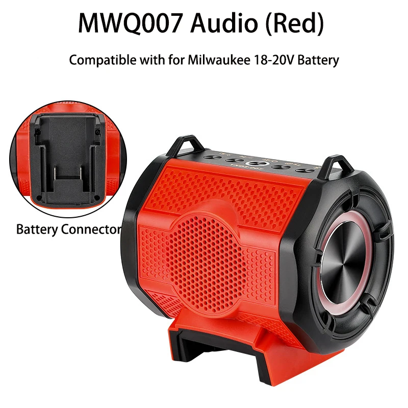 Rechargeable Speaker Portable Bluetooth Audio for Milwaukee 18V Li-ion Battery with USB and Type-C Ports for Home and Parties
