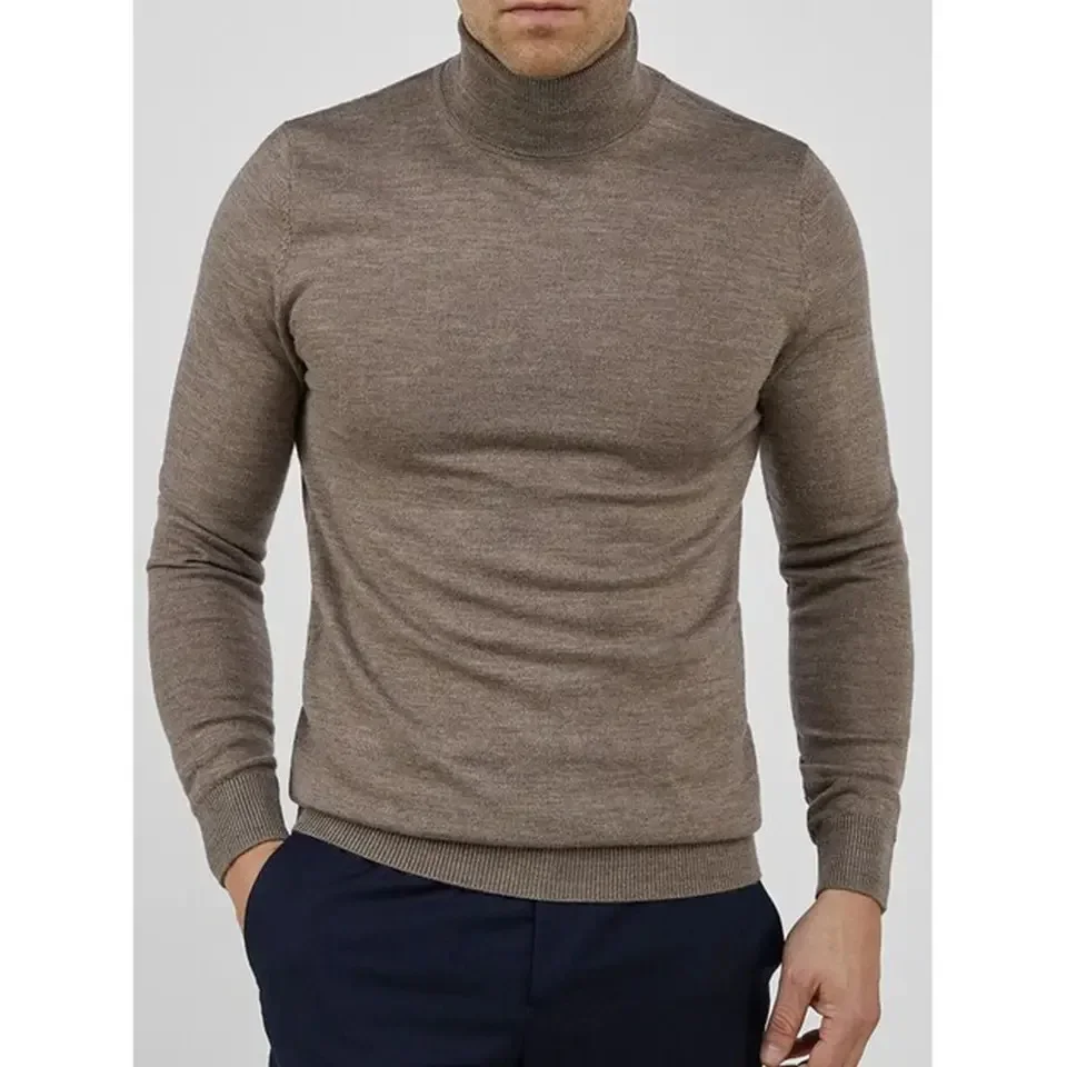 European and American Men's New Fashion Simple Solid Color High Neck Base Knitted Sweater for Autumn and Winter.