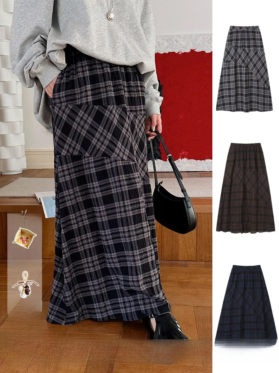 

Long Half-length Texture Sensation Plaid Patchwork Skirt DEARSOCUTE Buy Hand Store Women's Fashion Spring 2025