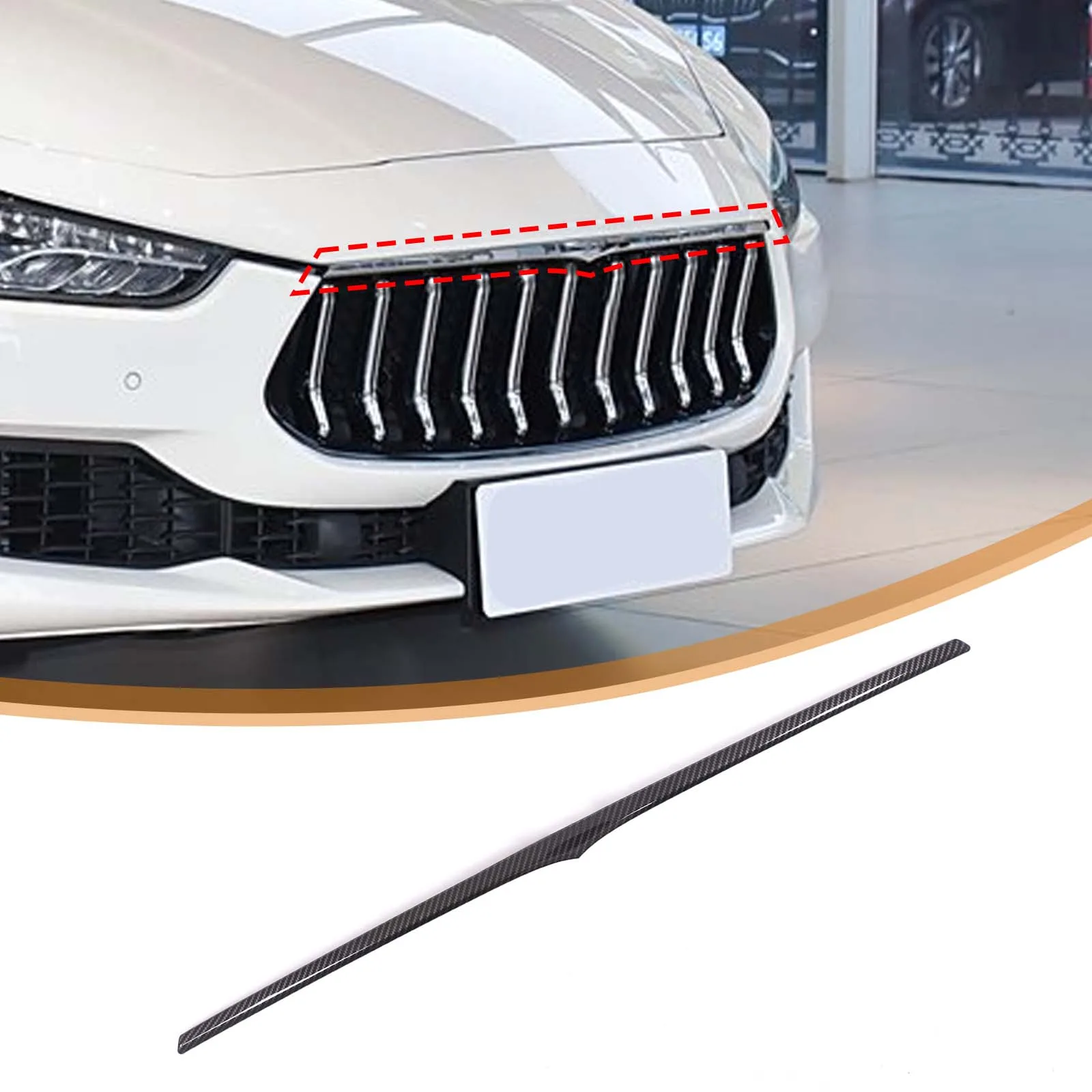 1piece set ABS carbon fiber For Maserati Ghibli 2018+car front grille horizontal strip decorative sticker protection accessories