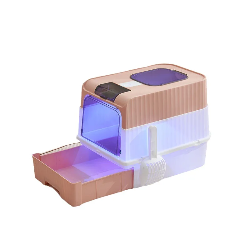 

Folding Large Cat Litter Box Anti-sand Deodorizing Drawer Type, With Cat Litter Shovel Blue Light Sterilization