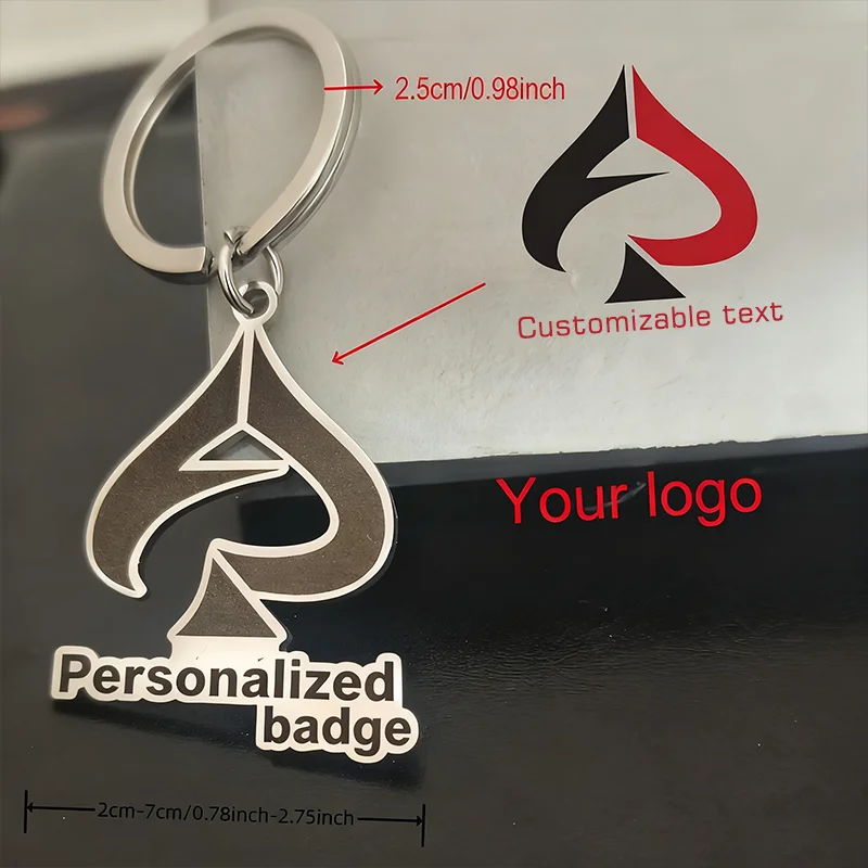 Personalized Custom Badge Keychain, Stainless Steel Cut-Out Logo Pattern, Fashionable Design Custom Commemorative Keychain in a Light Luxury Minimalist Style