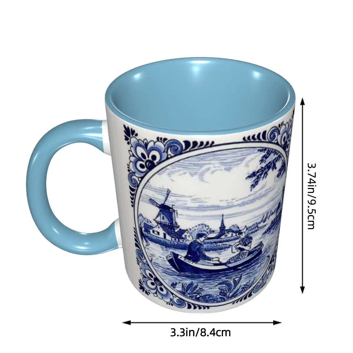 Dutch Blue Delft Windmill Church And Sailboats Mug Ceramic Coffee Cups Tea Mugs Milk Cup Drinkware Gifts for Friends DIY Custom