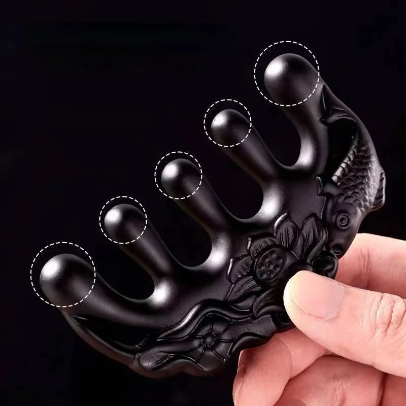 Hand Carved Hair Comb Natural Black Ebony Styling Anti-static Tangled Wide Tooth Wooden Massage Scalp Combs