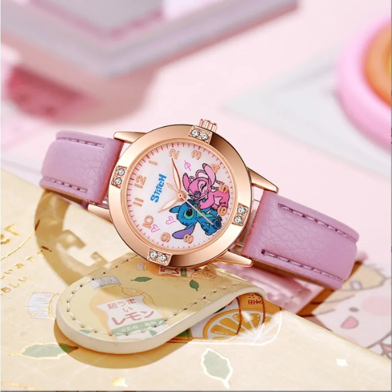 

Disney New Children's Watches Cute Cartoon Stitch Imitation Diamond Belt Student Quartz Watch Simple and Exquisite Gift