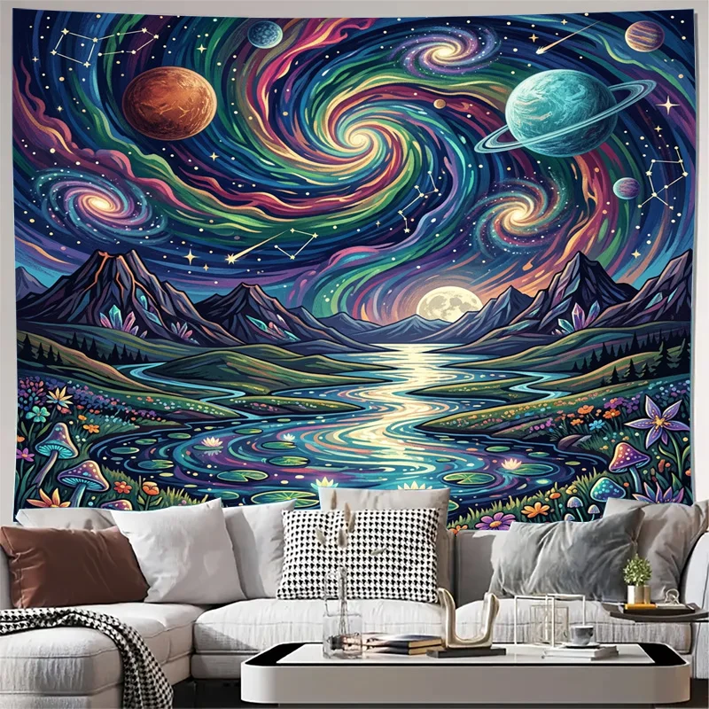 Cosmic Galaxy Starry Night Landscape Curtain Panel for Living Room Bedroom Home Decor Translucent Nebula Space Art Window Drapes