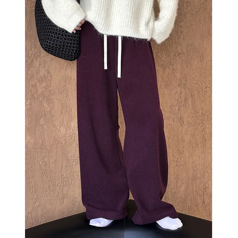 2024 Autumn/winter Korean Casual Versatile Glutinous Rice Elastic Waist Sports Wide Leg Pants