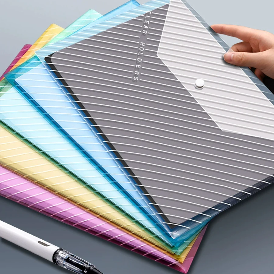 10 stücke A4 Transparent Druckknopf Stil Dokument Lagerung Tasche Täglichen Büro Datei Sortierung Organisation Ordner Große Kapazität Datei Taschen