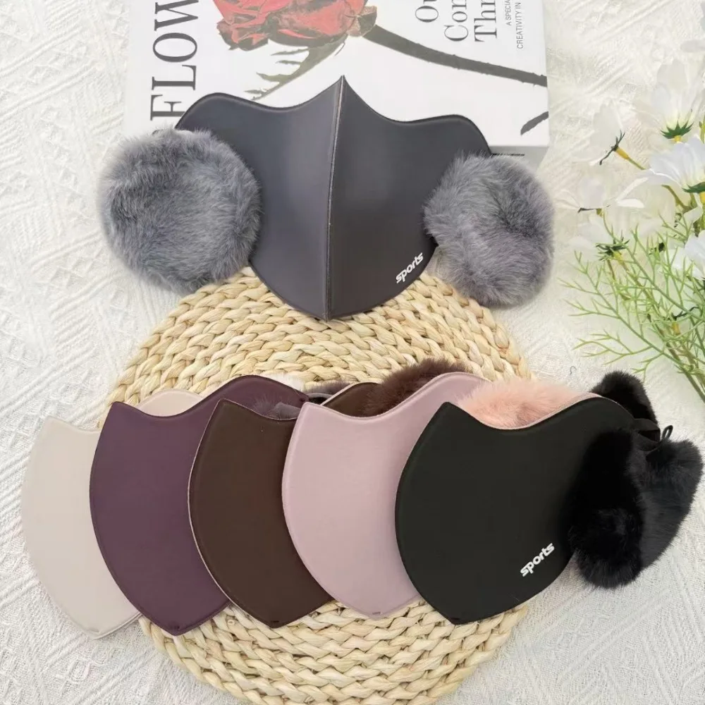 Masker Wajah Hangat Musim Dingin Wanita Berlapis Bulu Tahan Angin Dua-dalam-Satu Penutup Telinga Bernapas Tahan Dingin Masker Bersepeda Pelindung Telinga