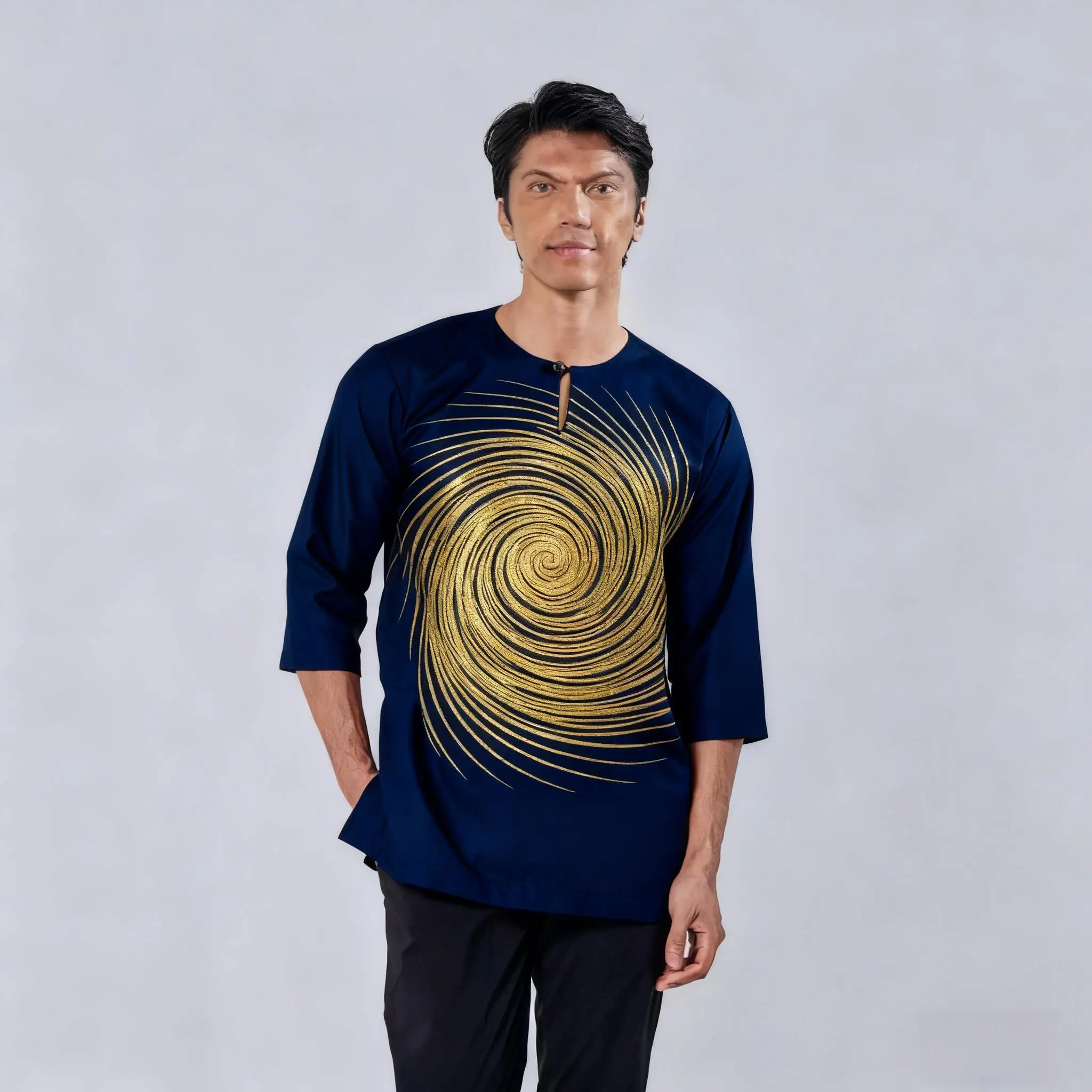 2026 عباية عربية إسلامية فاخرة غير رسمية على الطراز الوطني مطبوعة عرقية وياقة واقفة للشباب بأكمام قصيرة تي شيرت Camisa Arabe Hombre #3