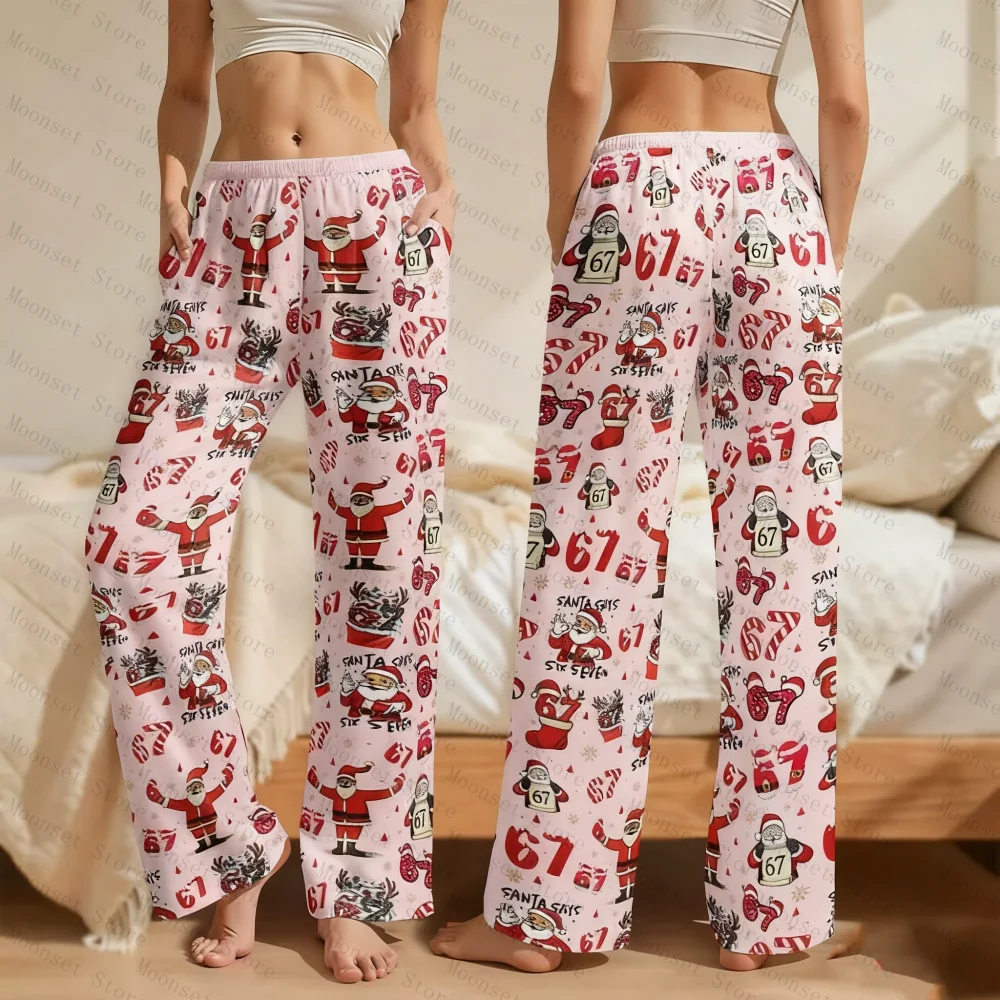 Santa Six Seven Christmas Pajamas 67 Meme Pajamas Pants Funny Holiday Lounge Pants 6 7 Xmas Loungewear Christmas Milk Silk Pants