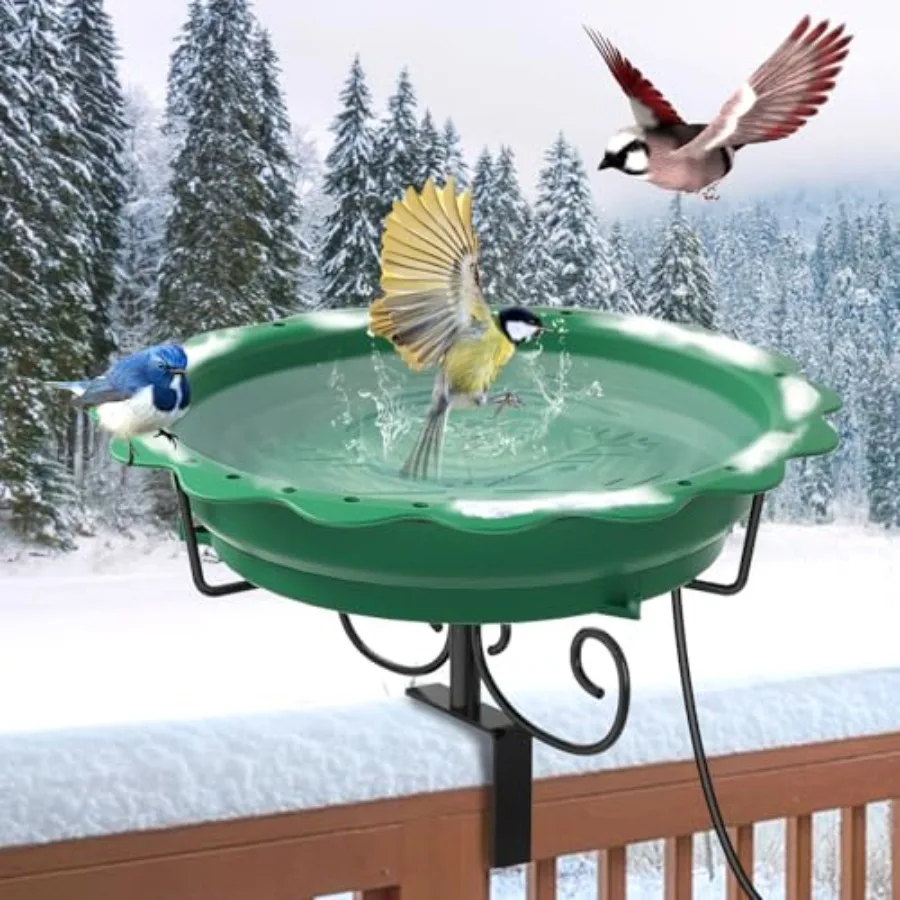 

Heated Bird Baths for Outdoors, 100W Heated Bird Bath for Deck Railing, Heated Birdbath with Thermostat Control, Heated Bird Ba