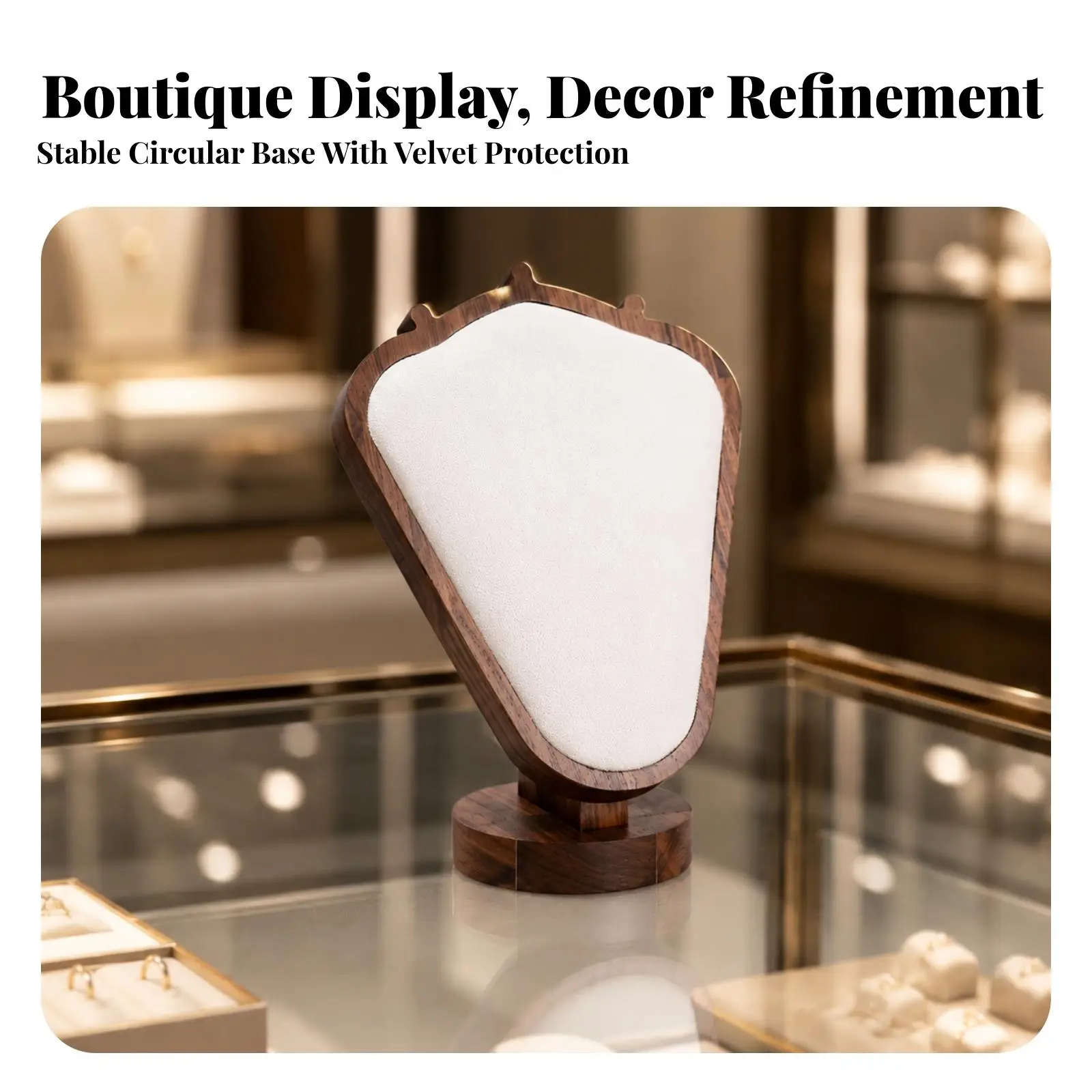 Walnut Wood Necklace Display Stand with Velvet Cushion for Jewelry Organizer and Storage Rack