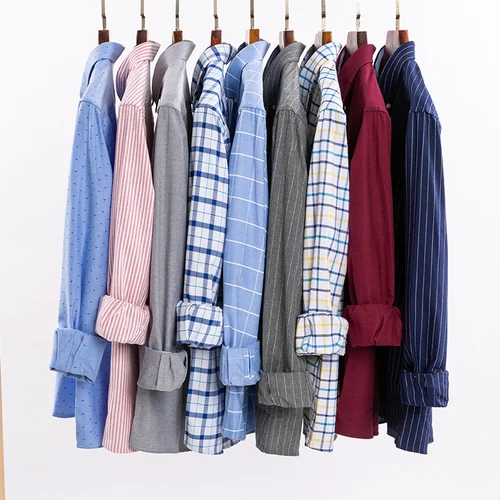 Imagen 2 del producto Nuevas camisas Oxford de algodón 100% para hombre, camisas de manga larga a cuadros suaves de ajuste Regular, camisa de vestir Formal, blusa Social con bolsillo, ropa masculina S-7XL