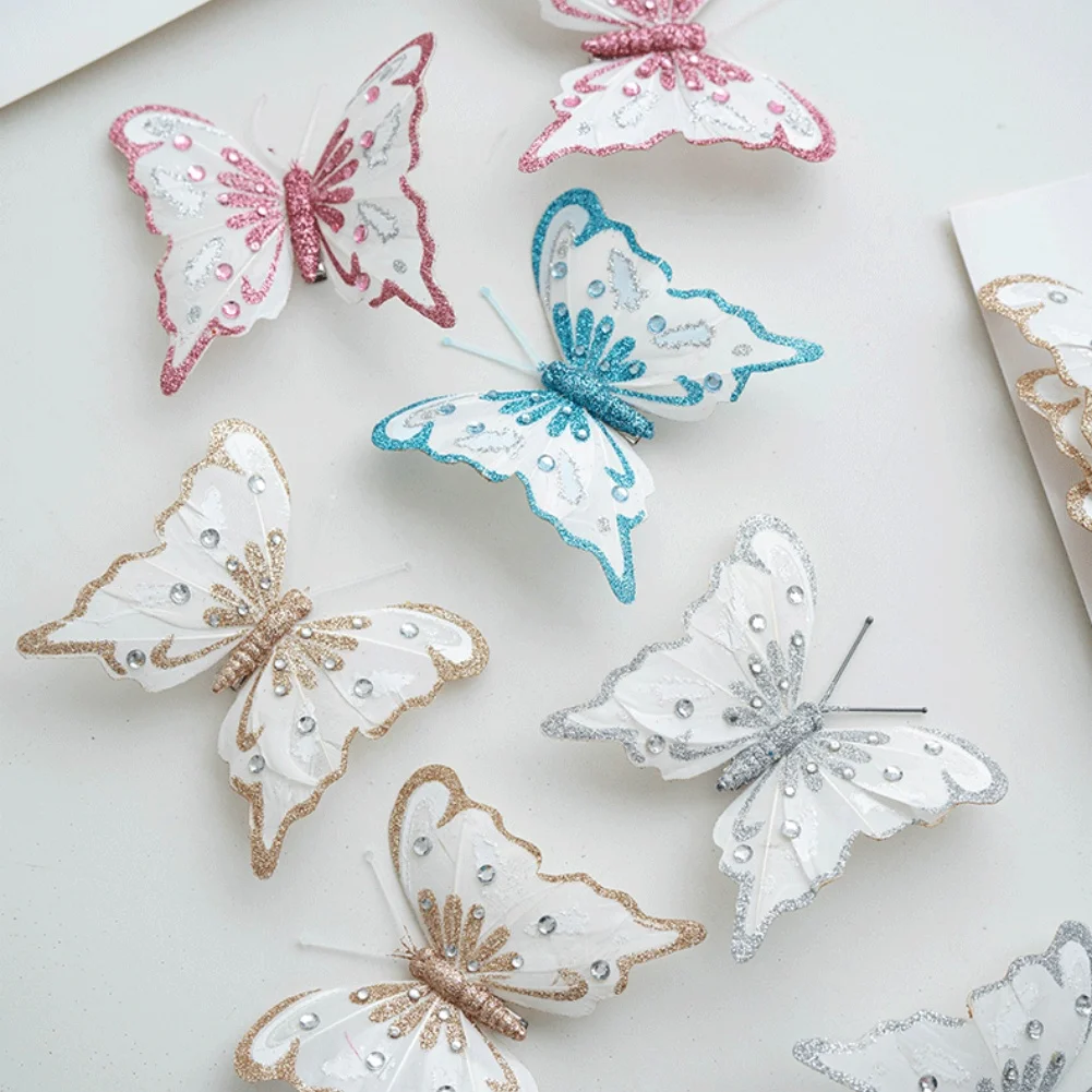 

Christmas Decoration Set of 6 Butterfly Flowers Lightweight and Easy to Use for Tree Wreath and Holiday Projects