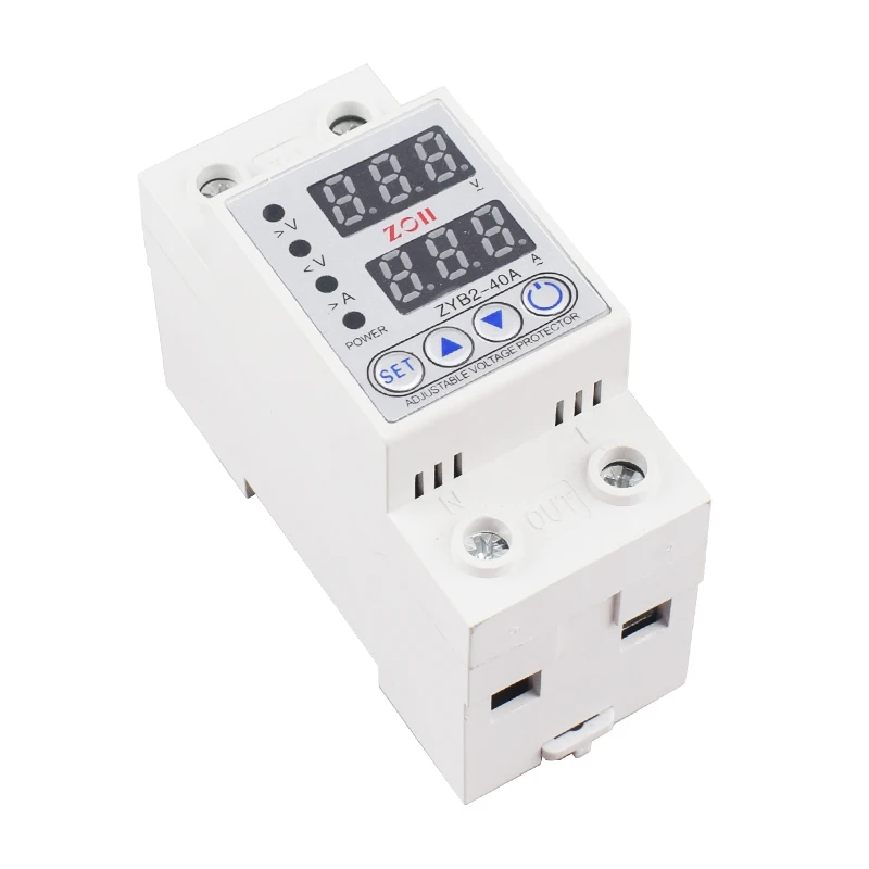 40A 63A 230V Adjustable Over Voltage Under Voltage Reclosing Protector Relay Limit Over Current Protection Dual Digital Display