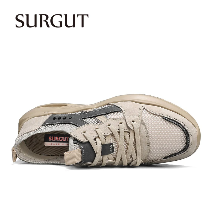 SURGUT Men Summer Outdoor Casual Loafers Shoes Breathable Plus Size Sneakers Fashion Handmade Mesh Casual Flat Men's Shoes